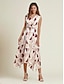 abordables Print Dresses-Geometric Lace Up V Neck Midi Dress