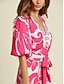 abordables Print Dresses-Brand Floral Design Satin Material V Neck Short Sleeve Maxi Dress