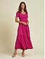 cheap Maxi Dresses-Tencel Hem Ruched Scoop Neck Maxi Dress