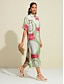 cheap Print Dresses-Geometric Rainbow Short Sleeve Midi Shirt Dress