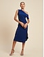 billige Uformelle kjoler-Sophisticated Plain One Shoulder Midi Dress