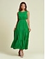 baratos Vestidos Casuais-Cotton Linen Sleeveless Maxi Dress