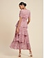 baratos Print Dresses-Elegant Floral Chiffon V Neck Maxi Dress