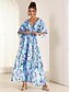 baratos Vestidos Tamanhos Grandes-vestido longo de cetim com estampa floral e decote em V para férias no Havaí