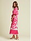 abordables Print Dresses-Brand Floral Design Satin Material V Neck Short Sleeve Maxi Dress