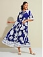 billige Print Dresses-Satin Floral Lace Up Short Sleeve Maxi Dress