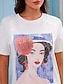 baratos Porta-Retratos Digitais-Cotton Portrait Short Sleeve Shirt