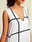 cheap Print Dresses-Satin Black-white A Line V Neck Midi Dress