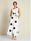 cheap Print Dresses-Polka Dot Sleeveless Tie Belt Maxi Dress