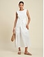 baratos Print Dresses-Cotton Linen Reversible Sleeveless Maxi Dress