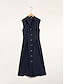 baratos Vestidos Casuais-Cotton Linen Button Sleeveless Midi Dress