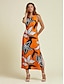 cheap Print Dresses-Satin Floral Print Sleeveless Maxi Dress