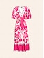 cheap Print Dresses-Satin Floral V Neck Short Sleeve Maxi Dress