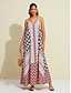 economico Print Dresses-Bandana Halter Neck Swing Maxi Dress