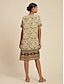 baratos Print Dresses-Geometric V Neck Chiffon Mini Dress