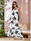 abordables Print Dresses-Satin Leaf Print One Shoulder Maxi DressLeaf Print Satin One Shoulder Maxi Dress