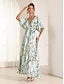 baratos Vestidos Tamanhos Grandes-vestido longo de cetim com estampa floral e decote em V para férias no Havaí