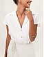 preiswerte Tops &amp; Blouses-Leinen Damen Hemd Bluse  weiß  kurze Ärmel  reguläre Passform  Knopfleiste