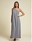baratos Vestidos Casuais-Solid One Shoulder Maxi Dress in Linen Blend