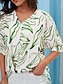 cheap Blouses-Satin Graphic Leaves Print Casual Shirt