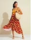 cheap Print Dresses-Chiffon Irregular Hem Spaghetti Strap Floral V Neck Maxi Dress