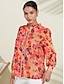preiswerte Tops &amp; Blouses-Damen Blumenmuster Chiffon Hemd langärmeliges Pinkes Bluse mit Reverskragen und Knöpfen
