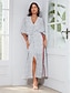 economico Print Dresses-Polka Dot Tie Front Raglan Sleeve Maxi Dress