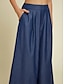 cheap Pants-Rayon Dark Blue Pocket Wide Leg Pants