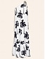 baratos Print Dresses-Leaf Print Satin One Shoulder Maxi Dress