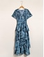 abordables Print Dresses-Floral Chiffon Elastic Waist V Neck Maxi Dress