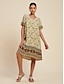 cheap Print Dresses-Chiffon Geometric Boho V Neck Short Sleeve Mini Dress