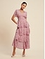 abordables Print Dresses-Elegant Floral Chiffon V Neck Maxi Dress