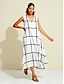 cheap Print Dresses-Satin Black-white A Line V Neck Midi Dress