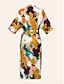 cheap Print Dresses-Satin Twist Knee Length V Neck Dress