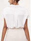 baratos Tops &amp; Blouses-100% Linho Camisa Feminina Branco Casual Manga Curta Colarinho Regular Fit Verão