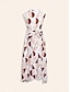 cheap Print Dresses-Brick Red Geometry Lace Up V Neck Midi Dress