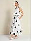 abordables Print Dresses-Polka Dot Sleeveless Belted Maxi Dress
