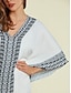 cheap Print Dresses-Satin Geometric Kaftan V Neck Half Sleeve Midi Dress