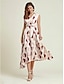 baratos Print Dresses-Geometry Lace Up V Neck Midi Dress