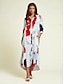 abordables Print Dresses-Block Pattern Satin Maxi Shirt Dress