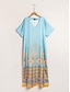 billige Print Dresses-Floral Satin Swing V Neck Maxi Dress