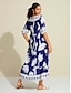 abordables Print Dresses-Satin Floral Lace Up Short Sleeve Maxi Dress
