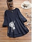 cheap Tops &amp; Blouses-Women&#039;s Blouse Shirt Floral Flower Long Sleeve Button Print V Neck Basic Tops Orange Navy Blue