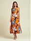abordables Print Dresses-Elegant Satin Maxi Dress with Floral Print