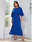 abordables Vestidos casuales-Belted Off Shoulder Maxi Dress Cotton Linen