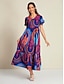 economico Print Dresses-Floral Sleeve V Neck Maxi Dress
