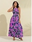 baratos Print Dresses-Floral Ruffle Chiffon Sleeveless Maxi Dress