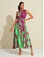 cheap Print Dresses-Satin Floral Sleeveless Maxi Dress(Belt Included)