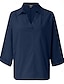 baratos Tops &amp; Blouses-Mulheres Blusa Camisa Social Tecido Manga Longa Decote V Colarinho de Camisa Básico Blusas Azul marinho Laranja Caqui