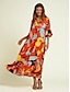 economico Print Dresses-Boho Floral Satin Y Neck Maxi Dress